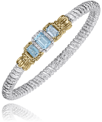 Three Stone Closed Band Bracelet | 14k Yellow/White Sterling Silver
