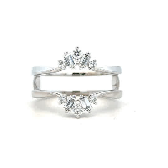 Crown Style Guard With Milgrain Detail Ring | 14k White