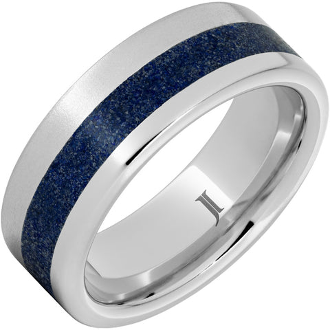 White Serenium Stone 8Mm With 3Mm Oc Lapis Wedding Band Size 10