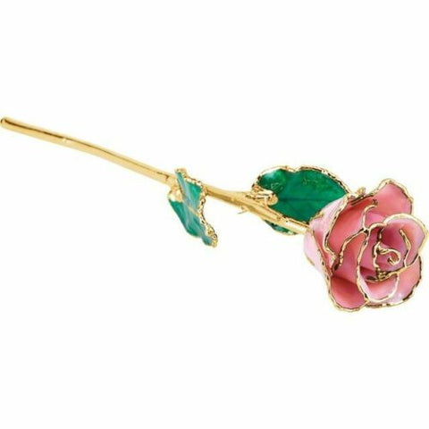 Lacquered Pink Pearl Rose with 24k Gold Trim