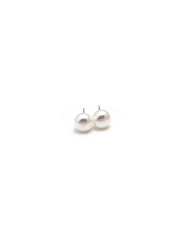 Lady's White Sterling Silver Freshwater Pearl Stud Earrings