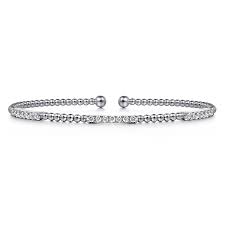 White 14 Karat Bujukan Collection, Stations Bangle Bracelet Length 6.2