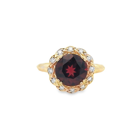 Garnet Vintage Halo Fashion Ring | 14k Yellow (3.20ct Round)
