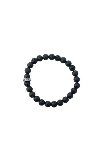White Sterling Silver 8Mm Lava Rock Bracelet With Logo Ring, 8.75" Fas