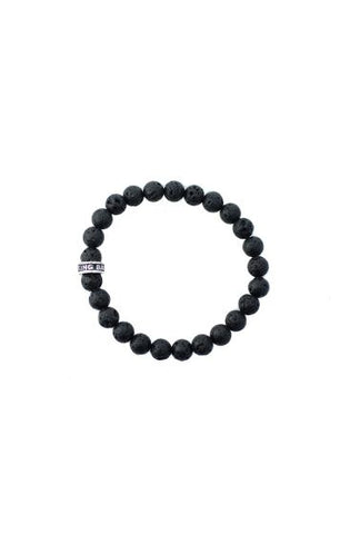 White Sterling Silver 8Mm Lava Rock Bracelet With Logo Ring, 8.75" Fas