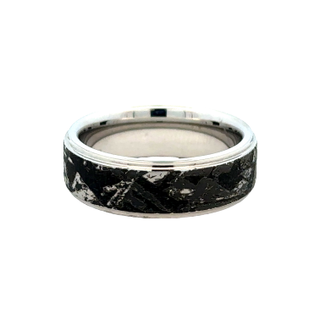 White Serenium 8Mm With Kuiper Meteorite Wedding Band Size 10.5