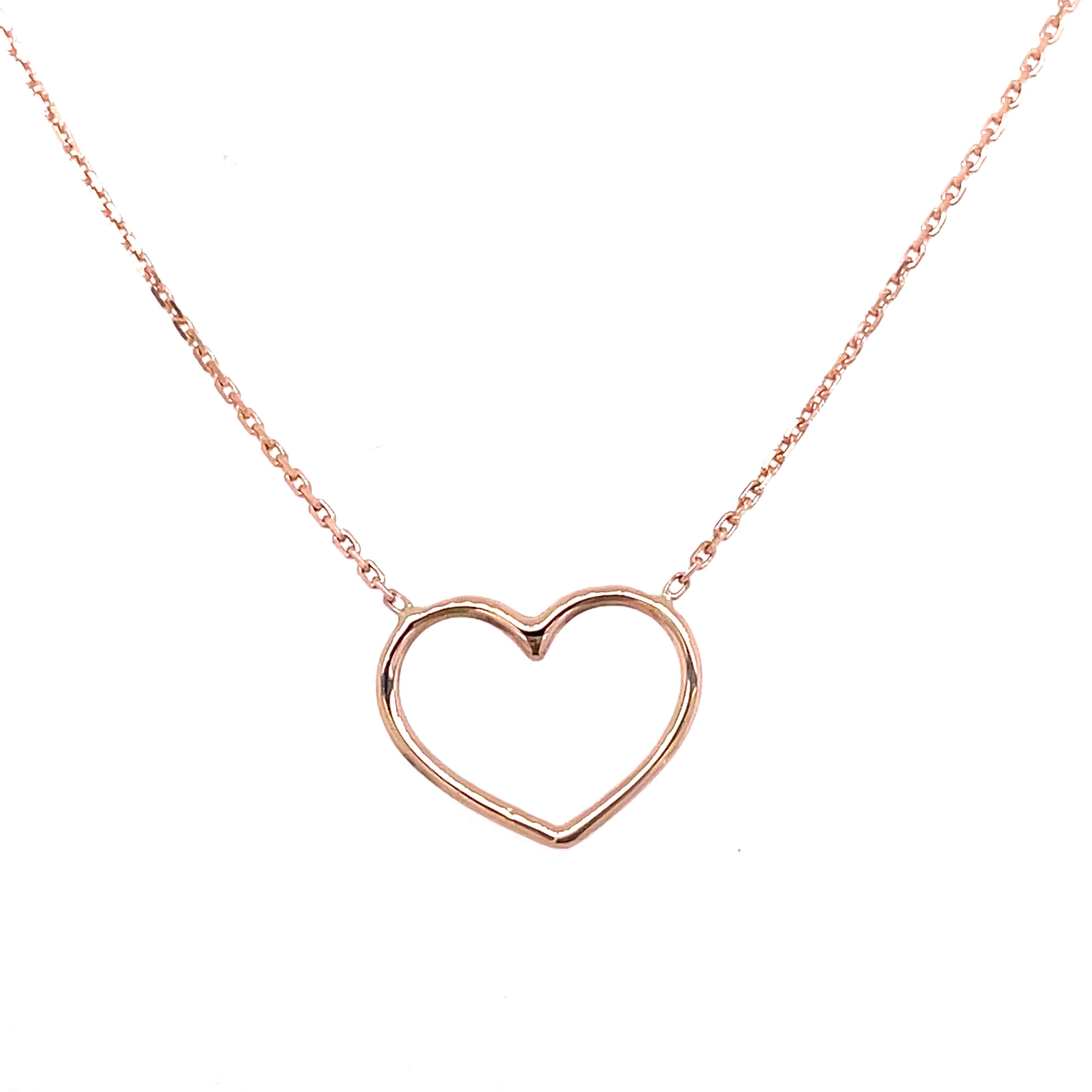 Open Heart Stationary Necklace Charm | 14k Rosé