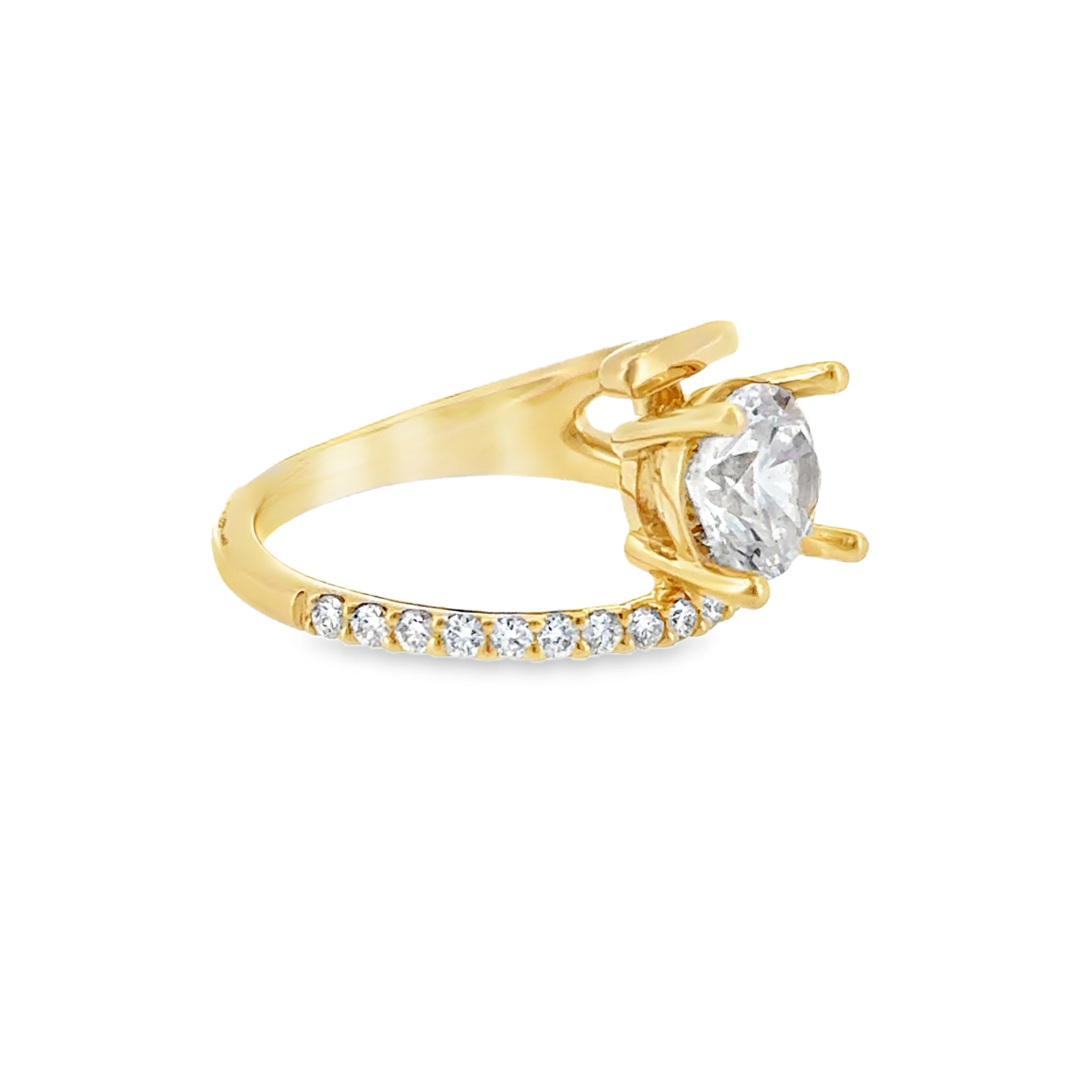 14 Karat Yellow Gold Bypass Engagement Ring with Round Cubic Zirconium and .33ctw Round Brilliant Cut Diamonds