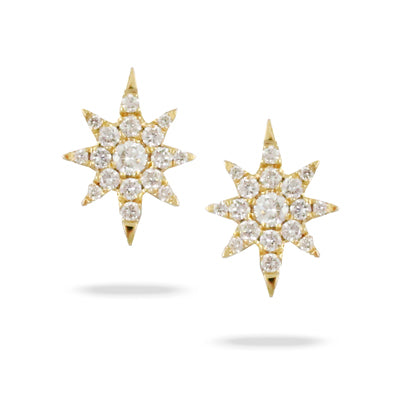 Lady's Yellow 18 Karat Starburst Stud Earrings With 58=0.44Tw Round G/