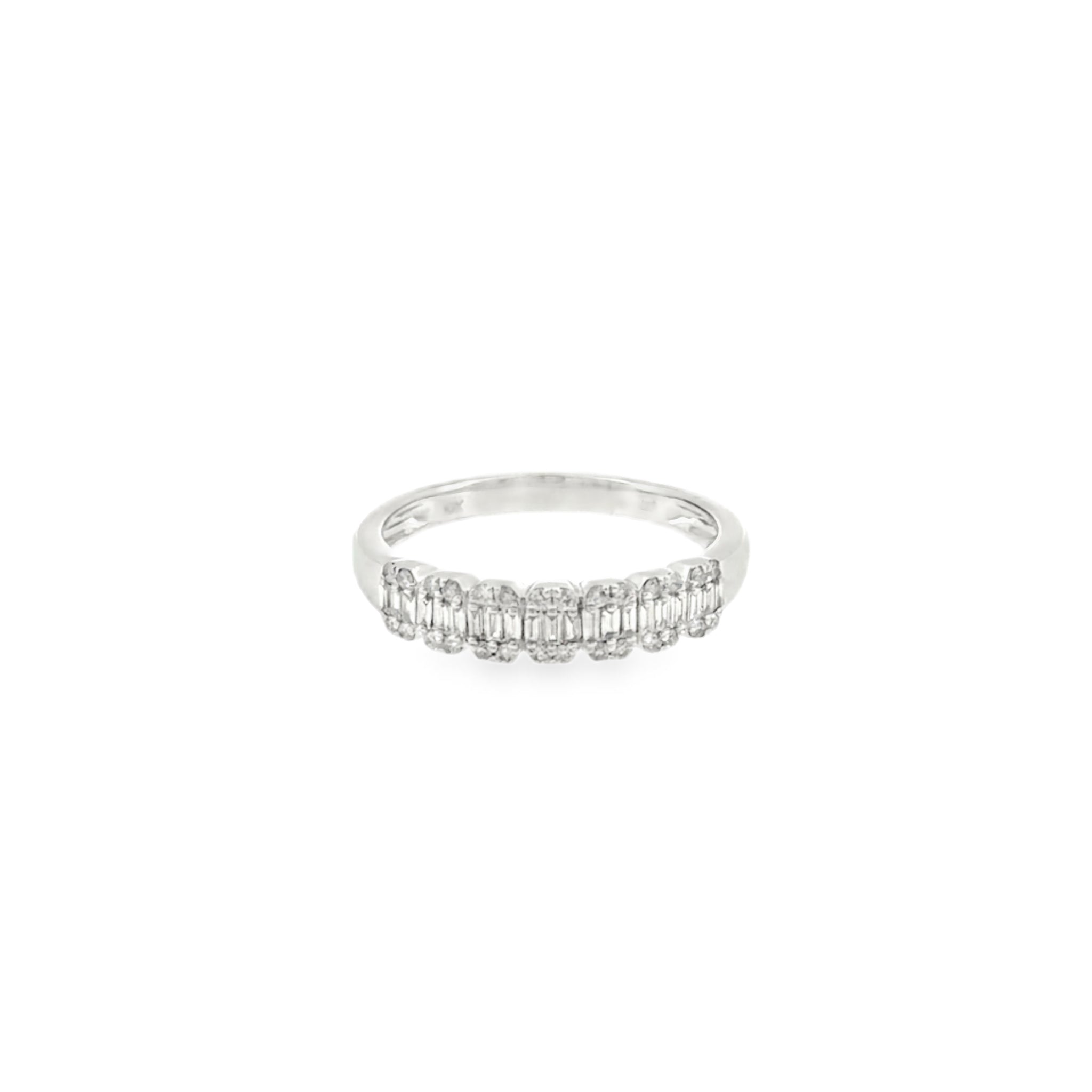 10 Karat White Gold Cluster Style Anniversary Ring with Round and Baguette Cut Diamonds .33ctw