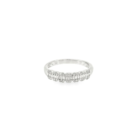 10 Karat White Gold Cluster Style Anniversary Ring with Round and Baguette Cut Diamonds .33ctw