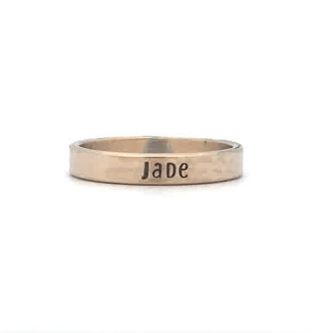 Lady's Yellow Gold Filled Skinny Message Name Ring

-Available in fi