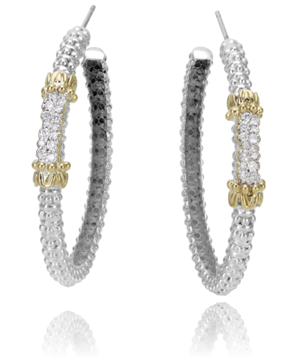 Bar Style Hoop Earrings | White Sterling/14k Yellow
