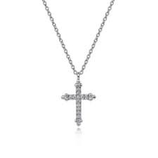 14 Karat White Gold Bujukan Cross with 0.09tw Round Brilliant Cut H/I Si2 Diamonds