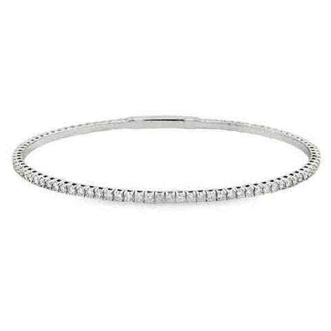 14 Karat White Gold Flexie Bangle with Prong Set Stations, with 1.37tw Round Brilliant G/H Si1/Si2 Diamonds. Size 6.75''