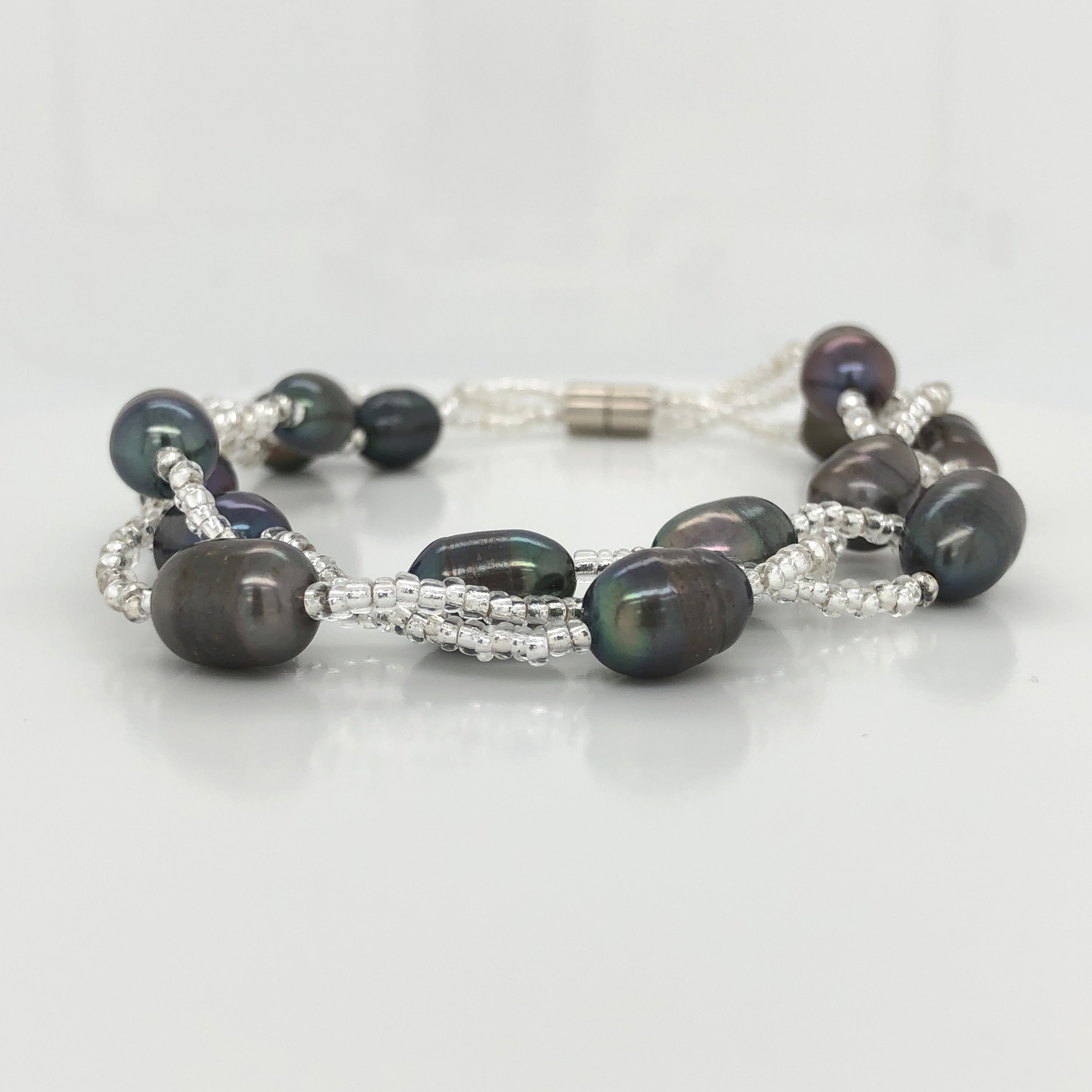Twist Black Freshwater Pearl Bracelet | 925 Sterling Silver
