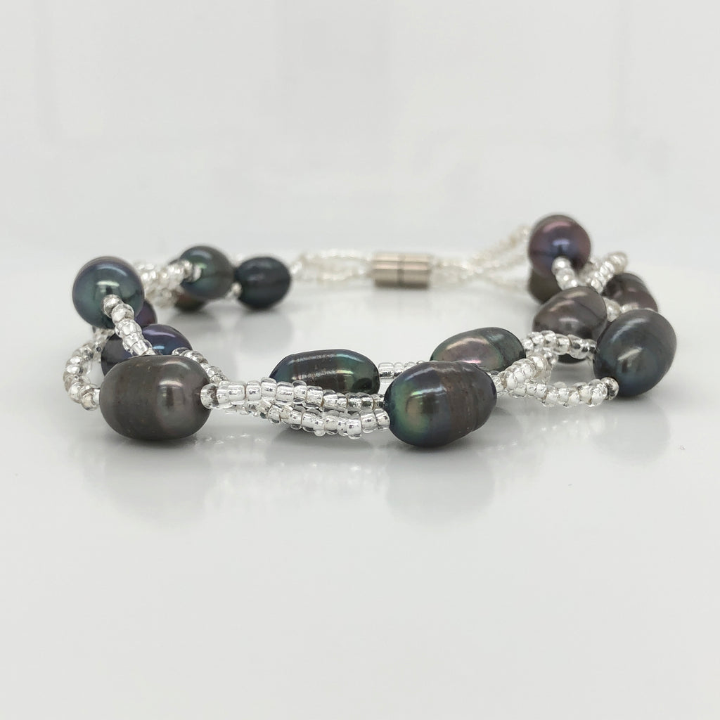 Twist Black Freshwater Pearl Bracelet | 925 Sterling Silver