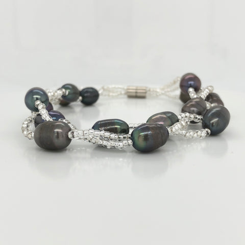 Twist Black Freshwater Pearl Bracelet | 925 Sterling Silver