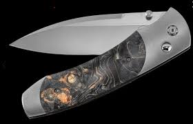 "A300-9" William Henry Knife with S35VN Stainless Steel Blade and Grey Dyed Maple Inlay Burl with Stainless Steel Fittings.