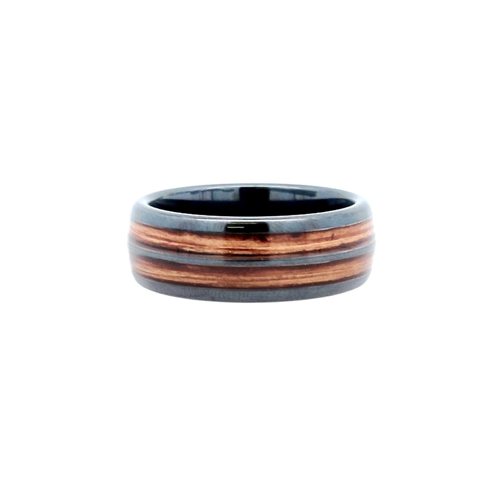 Gent's Black Ceramic 8Mm Dome With Two 2Mm Rows Bourbon Gents Ring Siz