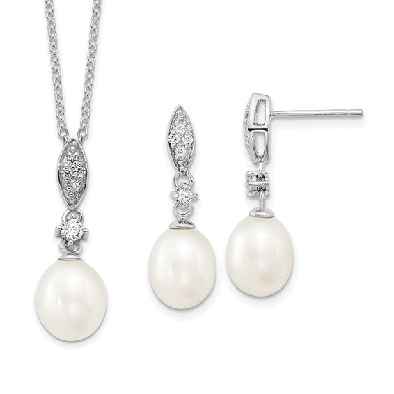 Pearl Dangle Pendant and Earring Set | White Sterling