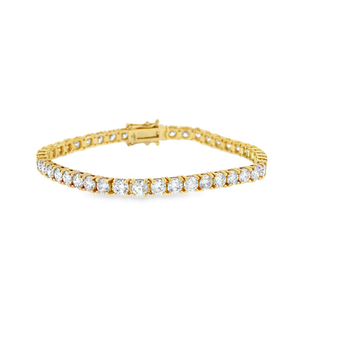 14 Karat Yellow Gold Tennis Bracelet with Round Lab Created Diamonds 8.53ctw