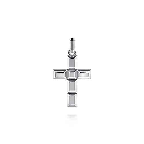 Lady's White Sterling Silver Rectangular Station Cross Pendant