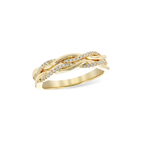 14 Karat Yellow Gold Double Row Twist with .12ctw Round Brilliant Cut Diamonds