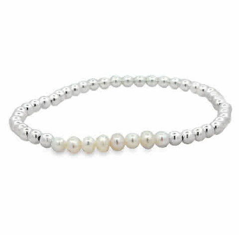 4mm Sterling Silver Beads with 4mm Pearl Bar 7''