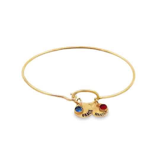 Lady's Yellow Gold Filled/Brass Mini Dainty Drop Hook Brass Bangle Wit