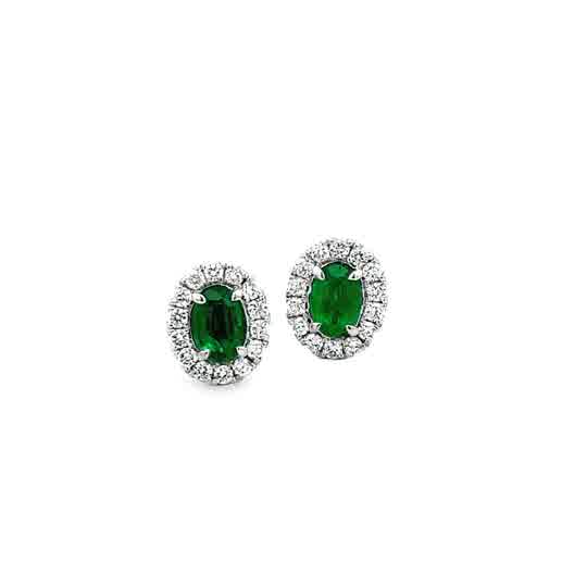 Lady's White 18 Karat Oval Halo Earrings 2 = 1.24tw Oval Emeralds
28