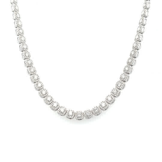 Lady's White 18 Karat Straight Line, Cushion Shape Micro Pave' Halo Ne