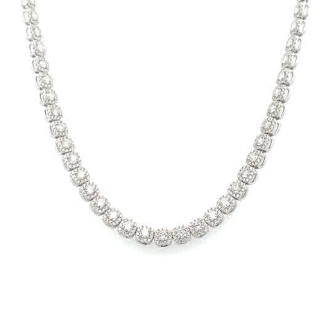 Lady's White 18 Karat Straight Line, Cushion Shape Micro Pave' Halo Ne