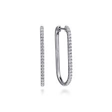 14kw Classic Elongated Oval Hoops with Round Brilliant Cut Diamonds