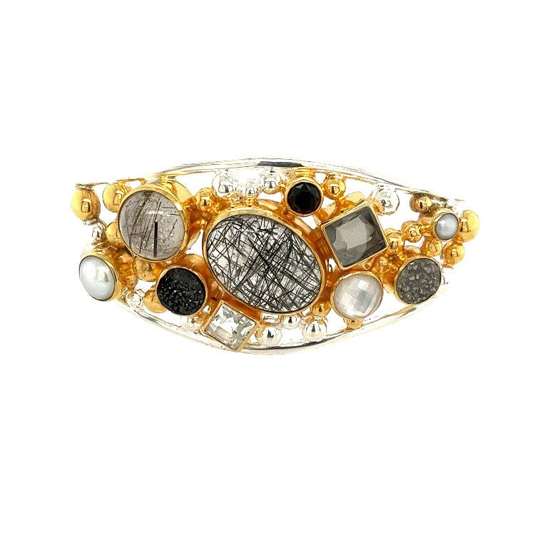 Bezel Cuff Bracelet | White Sterling Silver/22k Yellow