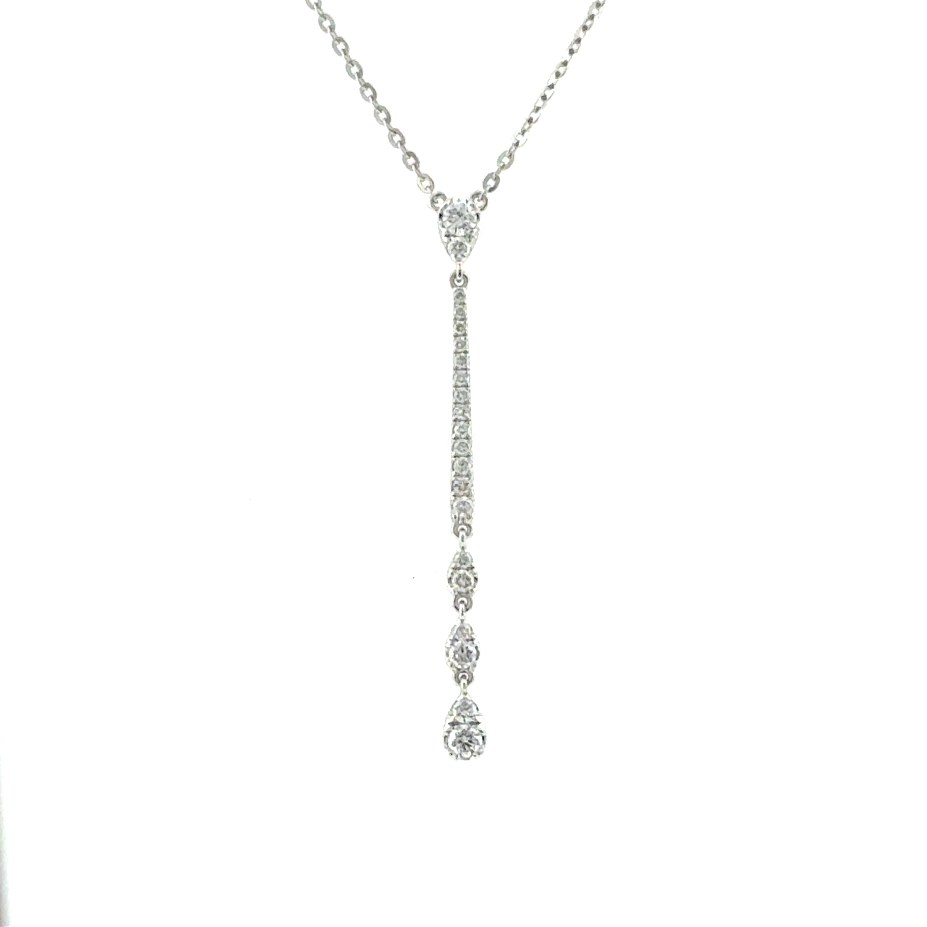 14 Karat White Gold Drop Necklace with .44ctw Round Brilliant Cut Diamonds