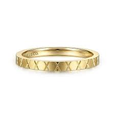 Lady's Yellow 14 Karat "X" Pattern Stackable Fashion Ring Size 6.5
