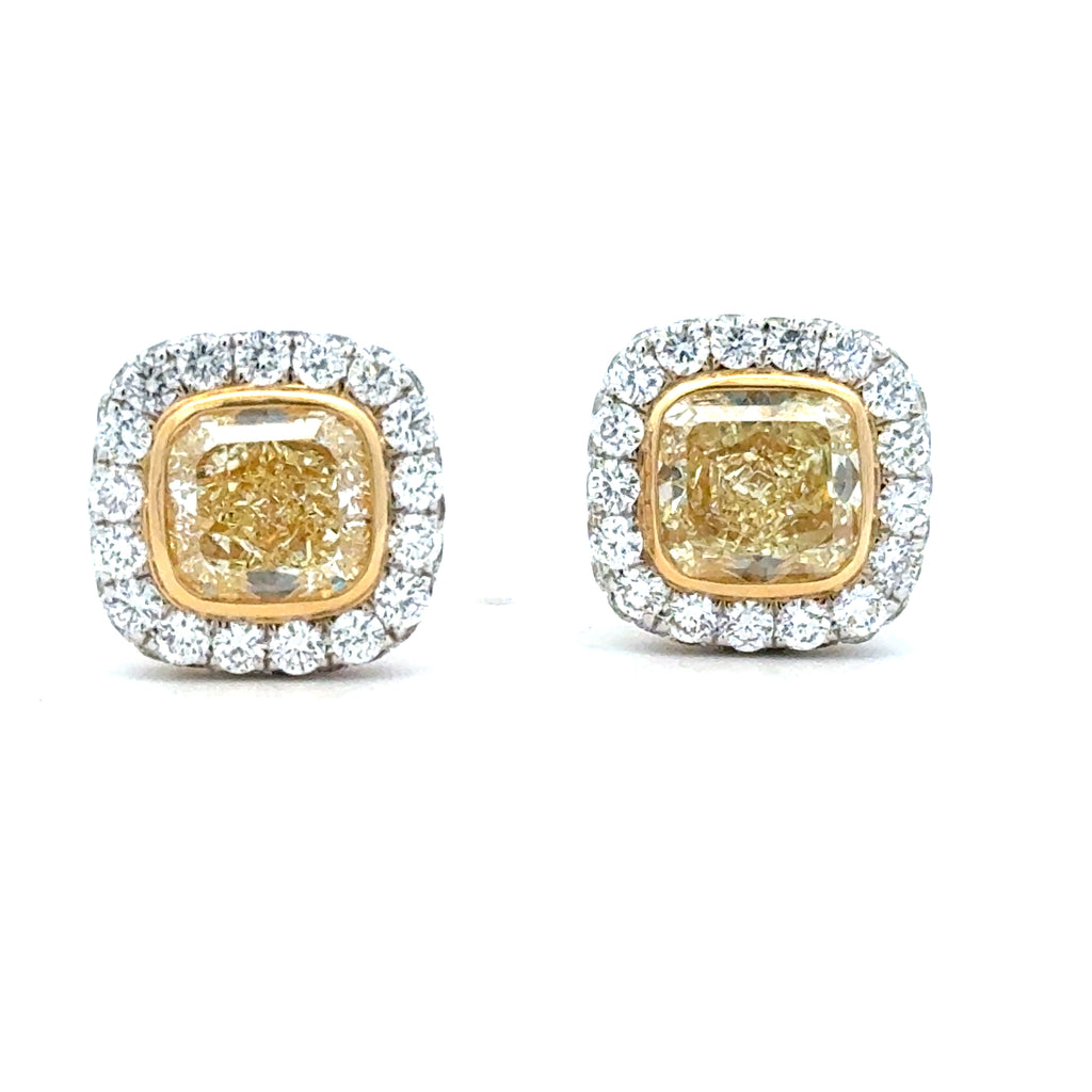 Cushion Halo Studs Earrings | 18k TT