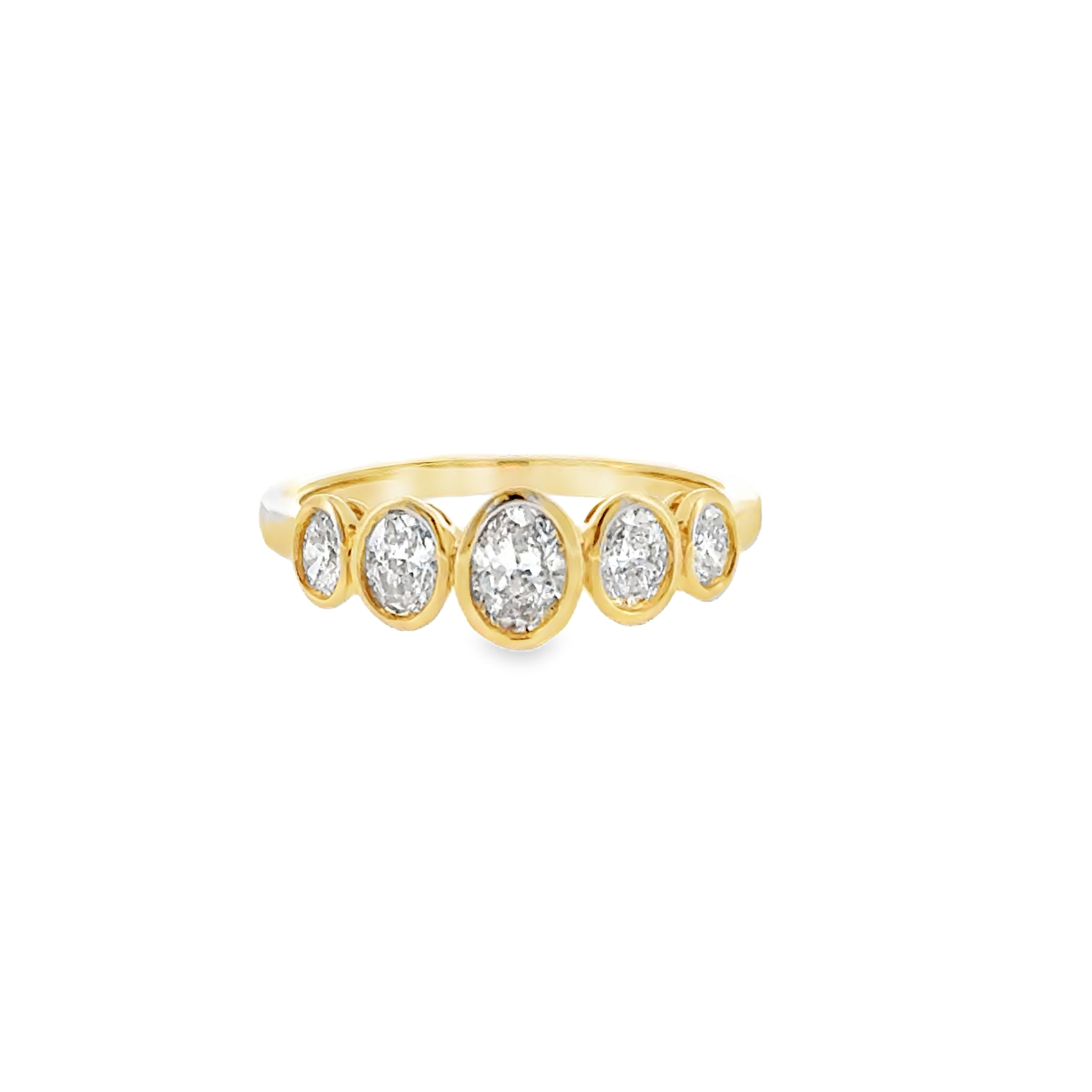 14 Karat Yellow Gold Bezel Set Five Stone Ring with .85ctw Oval Cut Diamonds