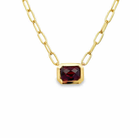 14ky Bezel Garnet with Paperclip Chain