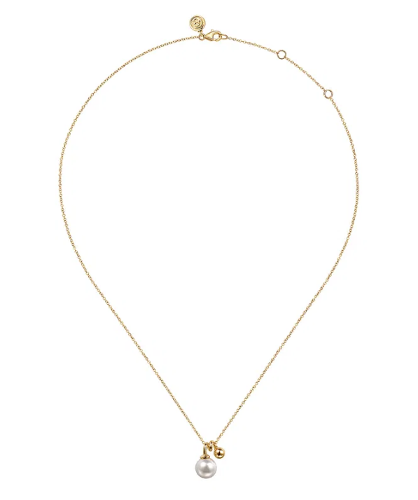 14K Yellow Gold Bujukan Bead and Pearl Pendant Necklace