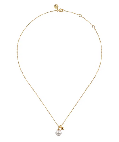 14K Yellow Gold Bujukan Bead and Pearl Pendant Necklace