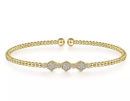 Yellow 14 Karat Bujukan Collection, Hexagon Cluster Bangle Bracelet Le