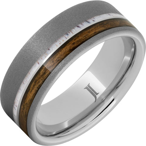 White Serenium 8Mm Flat With 1Mm Antler, And 2Mm Bourbon Wedding Band Size 11.5