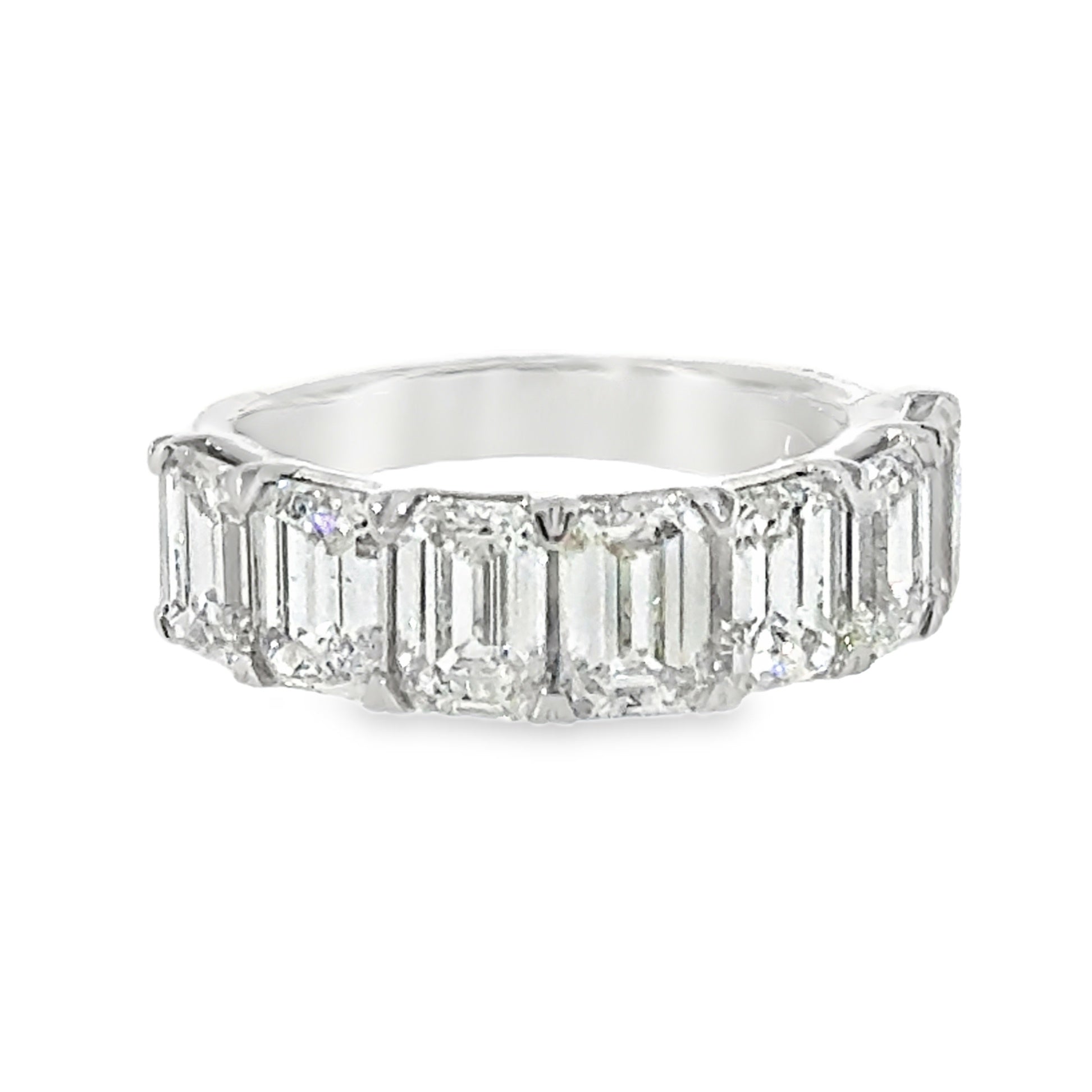 14 Karat White Gold Anniversary Ring with Seven (7) Emerald Cut Lab Created Diamonds 5.00ctw