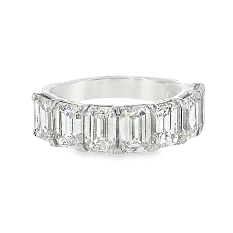 14 Karat White Gold Anniversary Ring with Seven (7) Emerald Cut Lab Created Diamonds 5.00ctw