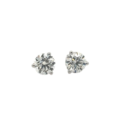 Lady's White 14 Karat Three Prong Studs Lab Created Earrings With 2=1.