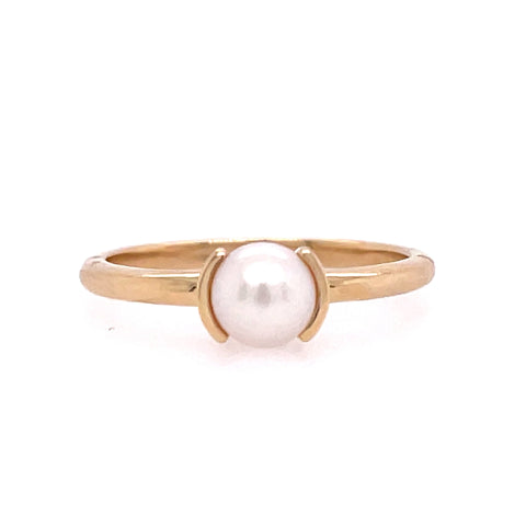 Lady's Yellow Polished 14 Karat Half Bezel Fashion Ring Other With One