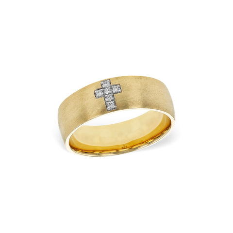 14 Karat Yellow Gold Inlay Cross with .07ctw Round Brilliant Cut Diamonds