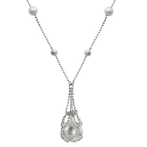 Lady's White Sterling Silver Lace Drop Necklace Length 18